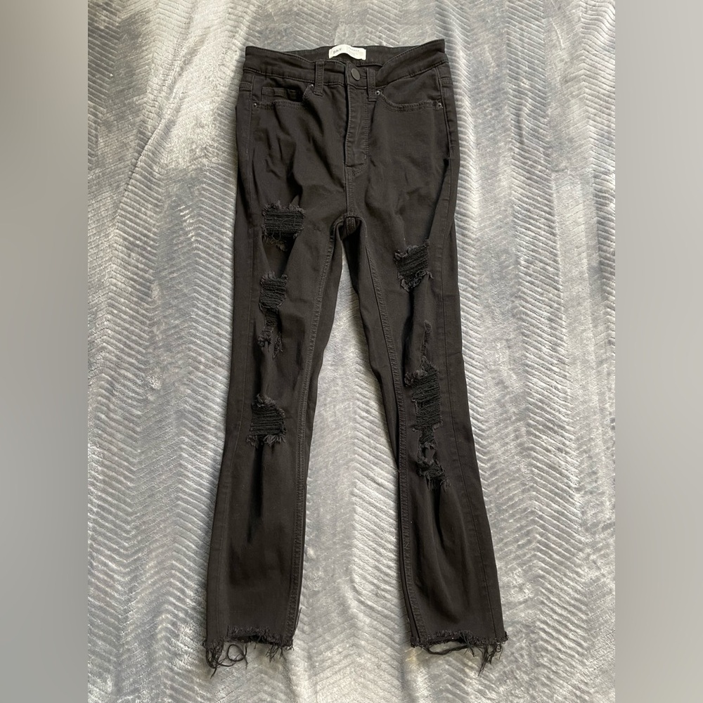 BKE Parker Universal Fit Ripped‎ Cutoff Crop High Rise Jeans Black 25